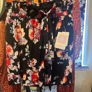 LuLaRoe High Waist Floral Shorts in Black with Red, Pink & Purple Flowers